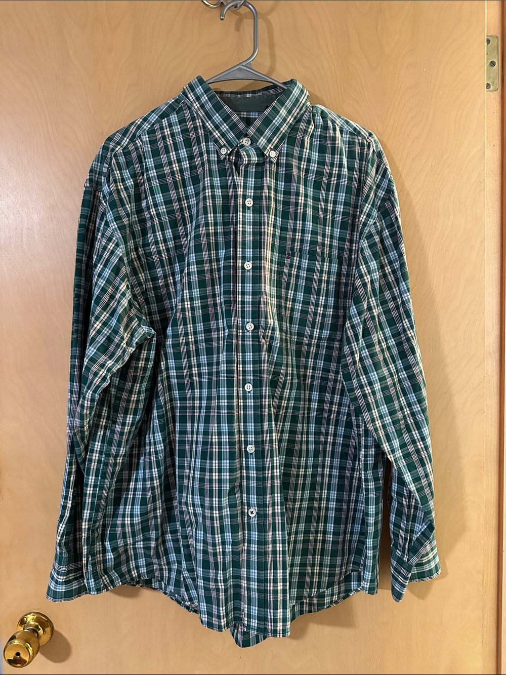 Izod Green and White Plaid Button-Down Shirt
